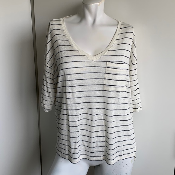 Cynthia Rowley 100% linen ivory short sleeve V-neck pocket shirt/blouse - Picture 1 of 6